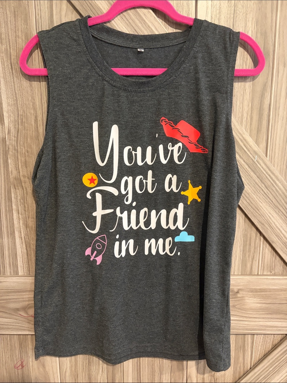 Women's Toy Story Dark Gray Graphic Tank Top - 'You've Got a Friend in Me'
